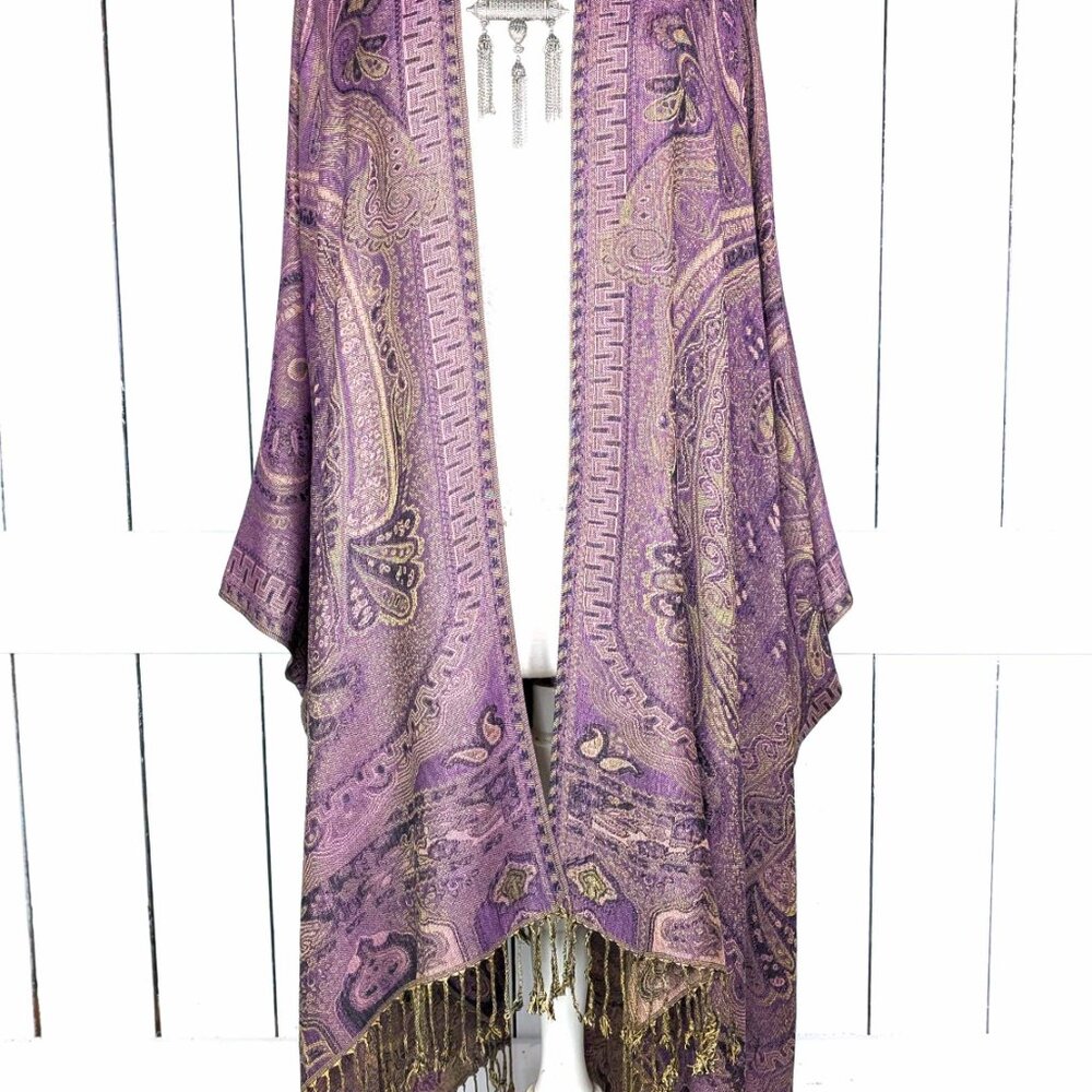 Purple tribal paisley pashmina kimono cover up - Picture 5 of 7